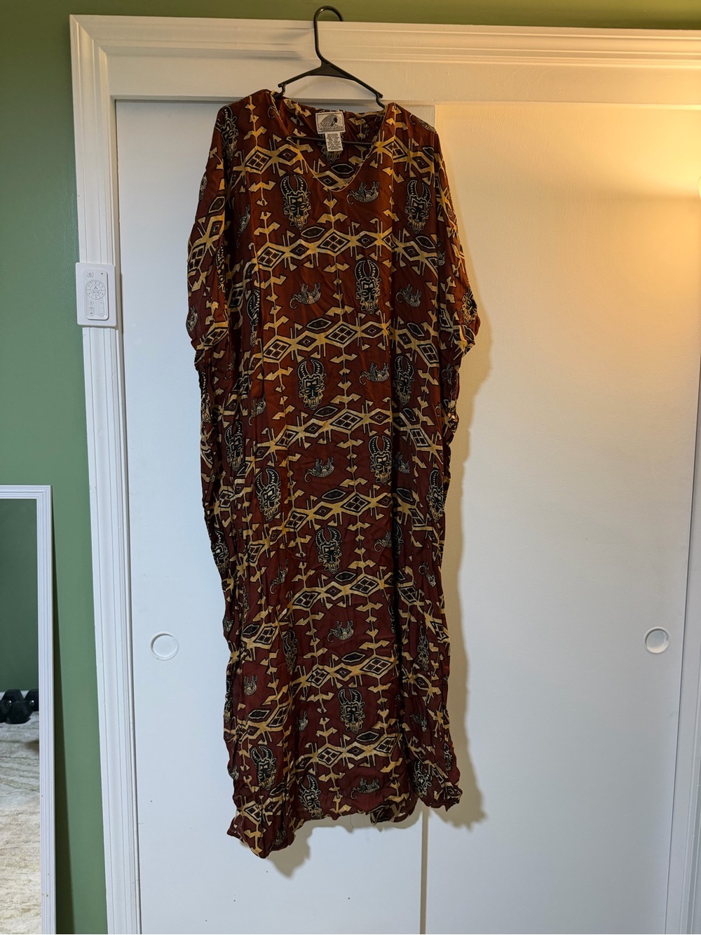 Bohemian Rust Patterned Maxi Dress - Women's Casual Caftan